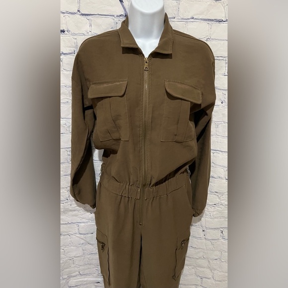 Lilly’s Kloset One Piece Flight Suit Long Sleeve Brown  Jumpsuit Romper S - Picture 2 of 9